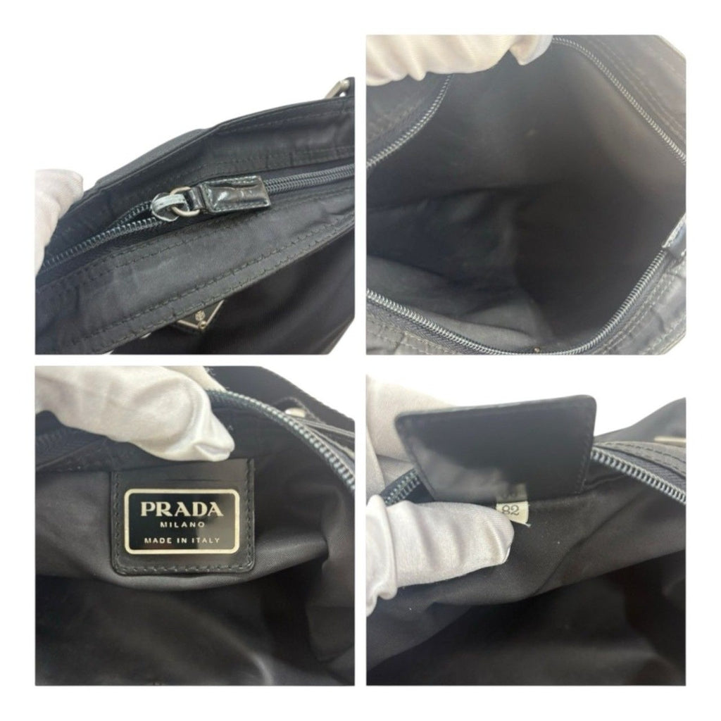 Prada Tessuto Triangle Logo Black Silver Nylon Shoulder Bag — view 7