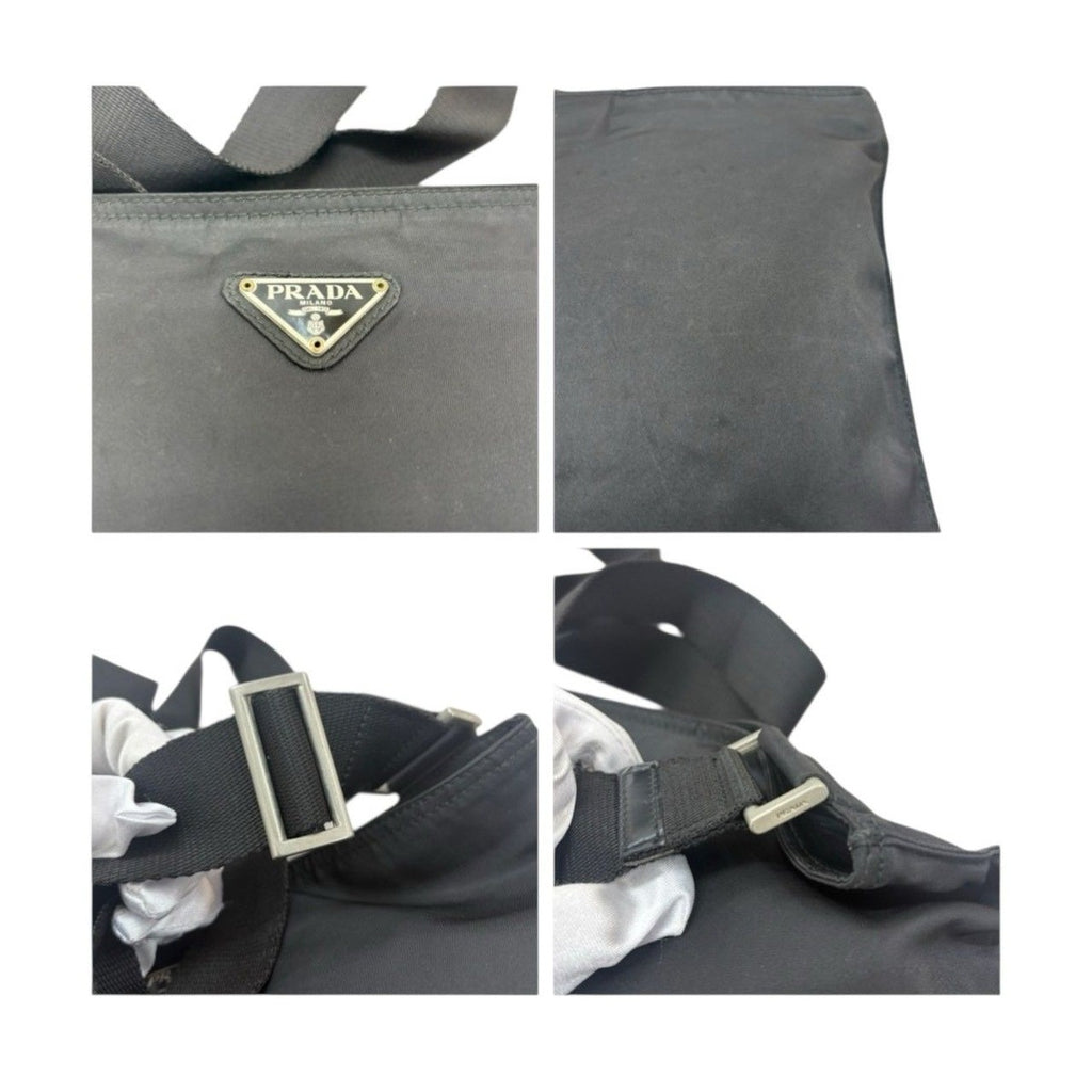 Prada Tessuto Triangle Logo Black Silver Nylon Shoulder Bag — view 8
