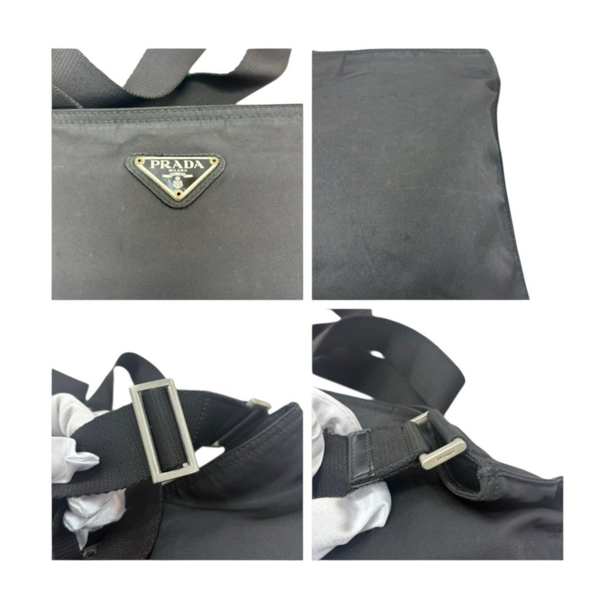 Prada Tessuto Triangle Logo Black Silver Nylon Shoulder Bag — view 8