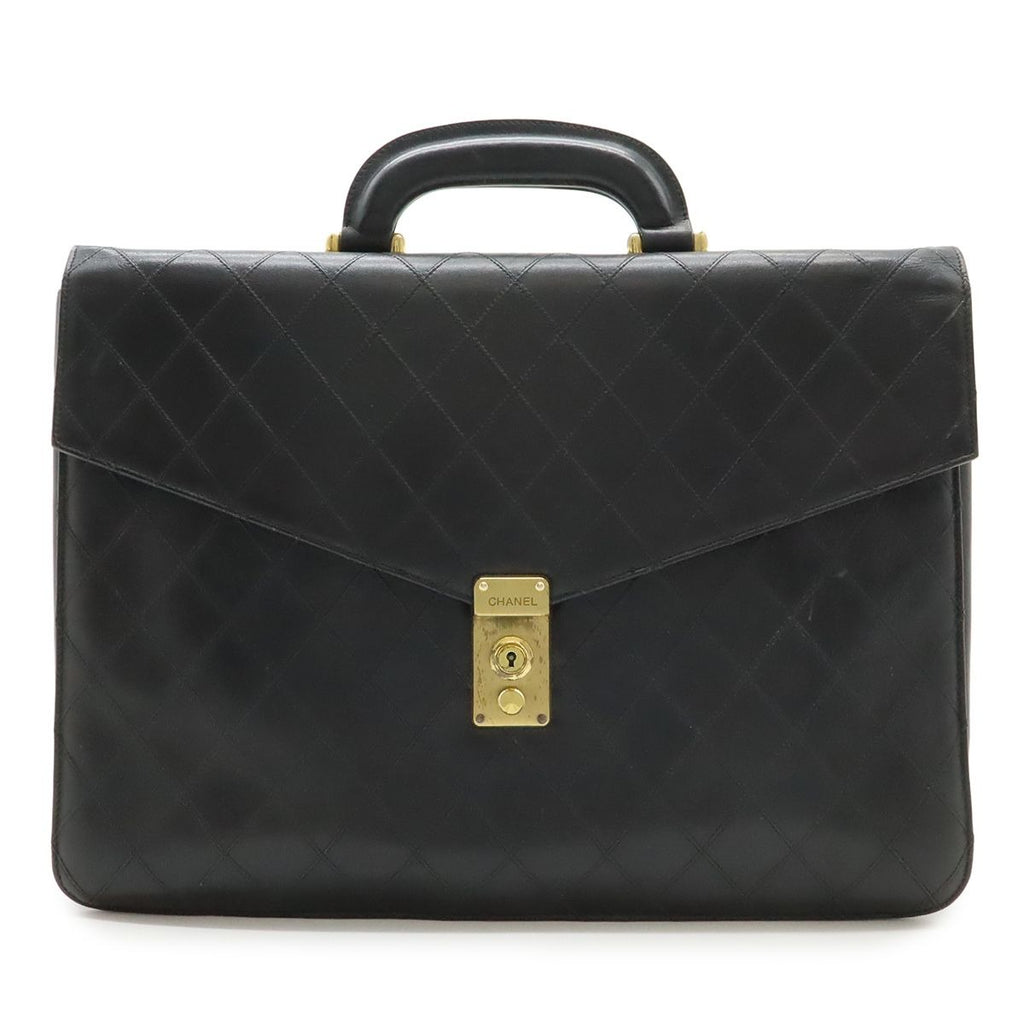 Chanel Bicolor CC Logo Business Briefcase Document Purse Handbag Leather Black