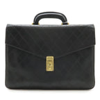 Chanel Bicolor CC Logo Business Briefcase Document Purse Handbag Leather Black