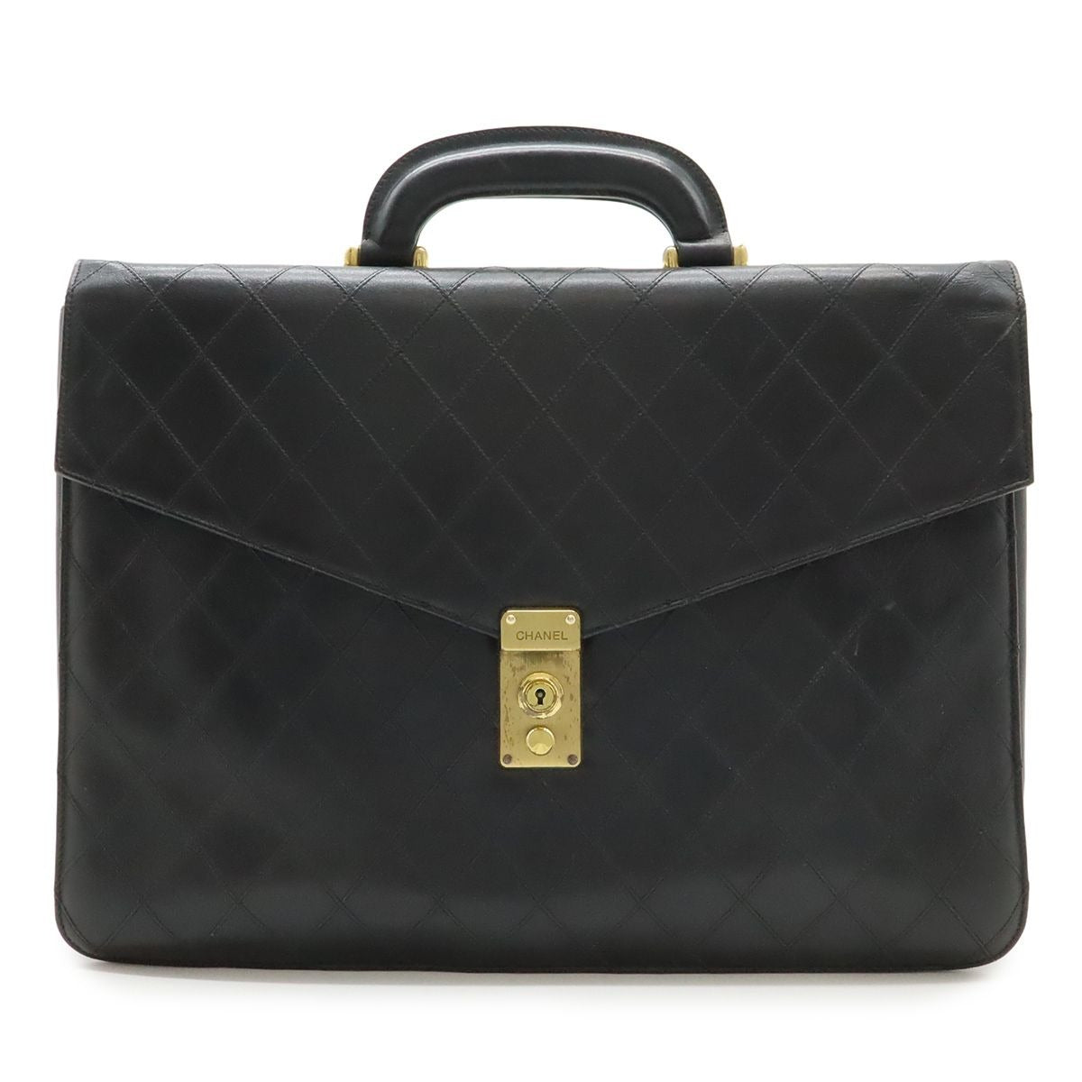 Chanel Bicolor CC Logo Business Briefcase Document Purse Handbag Leather Black