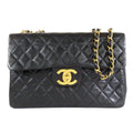 Chanel Single Flap Chain Black Gold Lambskin Maxi Quilted Shoulder Bag Vintage