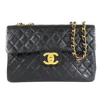 Chanel Single Flap Chain Black Gold Lambskin Maxi Quilted Shoulder Bag Vintage