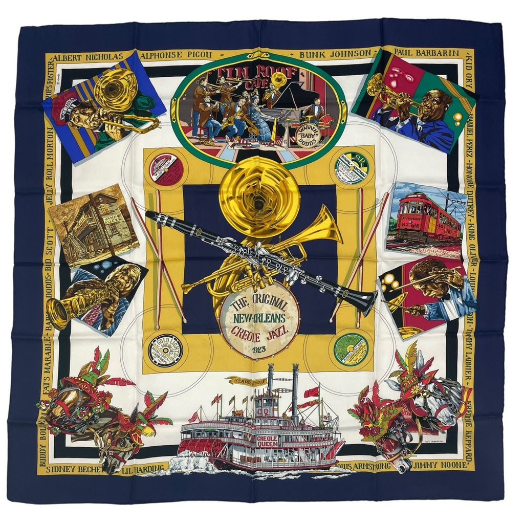 Hermes Scarf Silk Carre 90 the Original New Orleans Creole Jazz