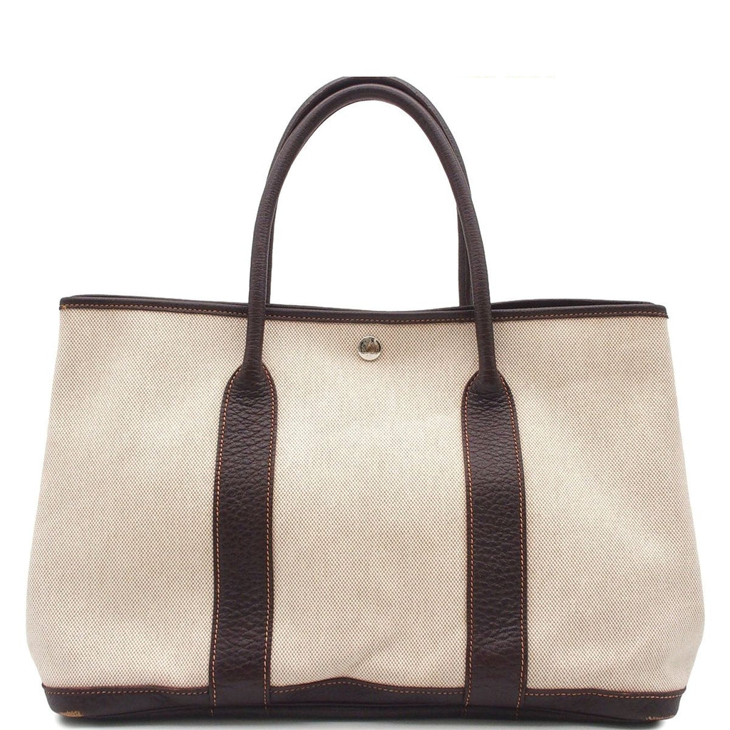 Hermes Garden Party PM Natural Brown Silver Toile Buffalo Tote Bag
