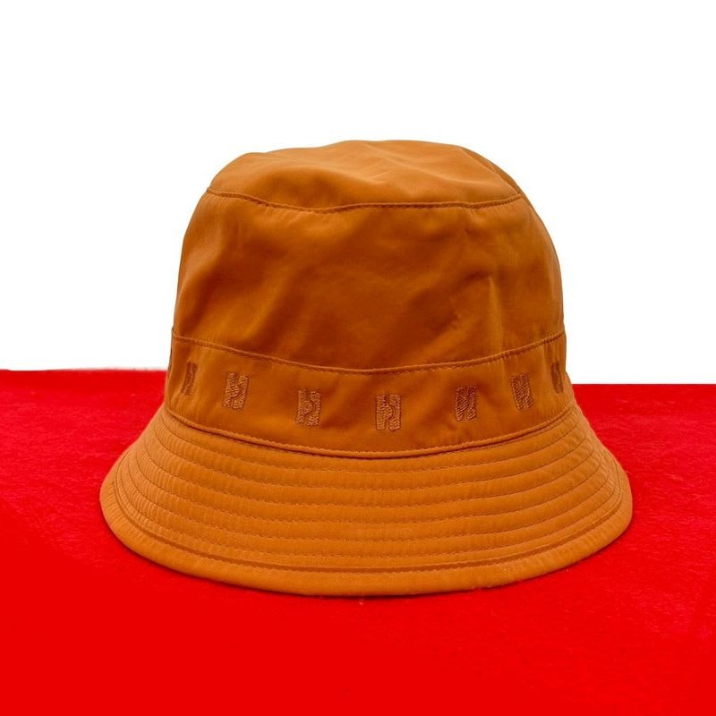 Hermes Bucket Hat Embroidered Polyester Nylon Acetate Accessory Orange 29788