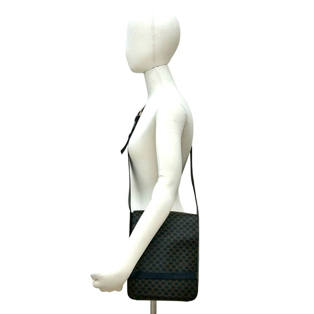 Celine Vintage Macadam Blason Pattern Leather Shoulder Bag Black X Brown — view 2