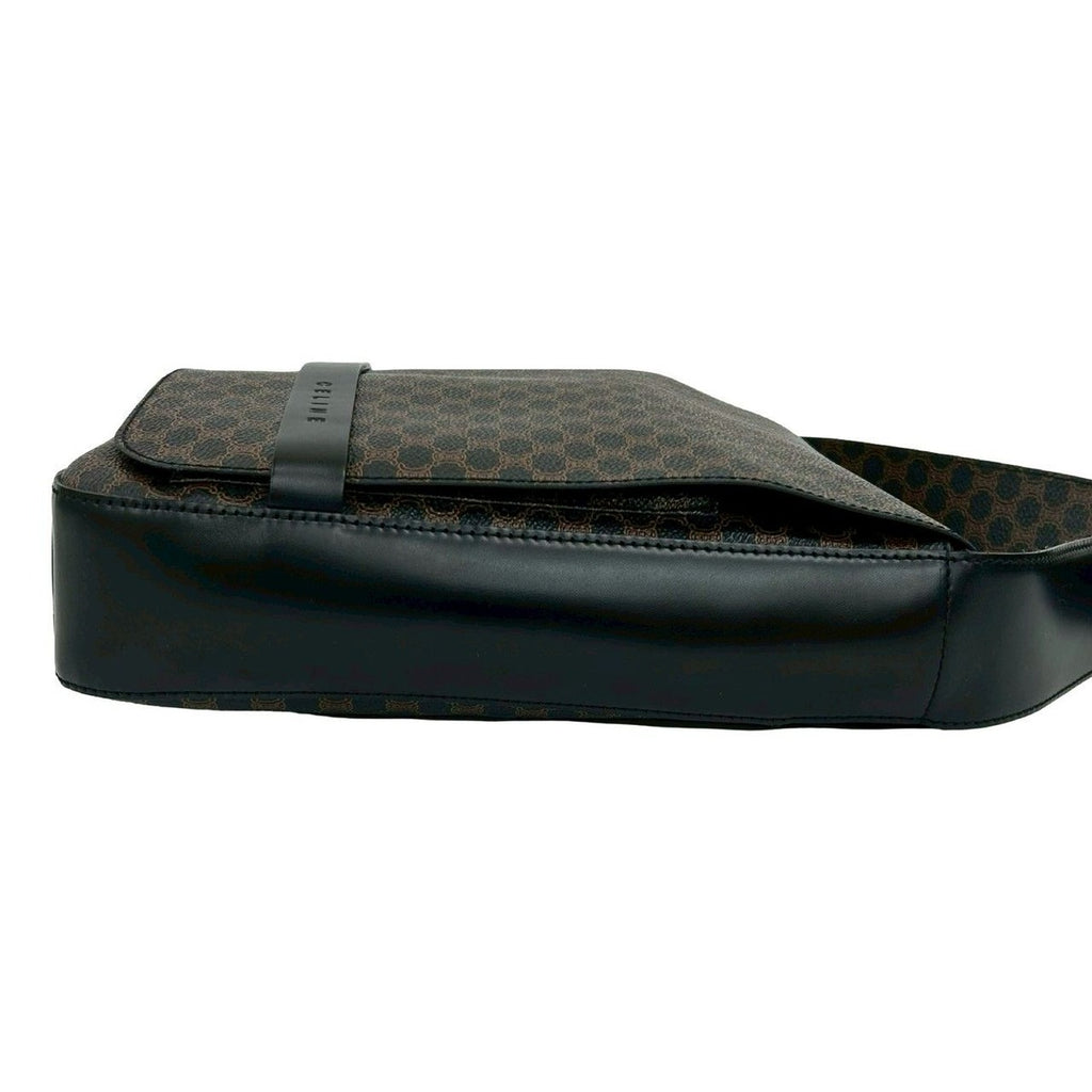 Celine Vintage Macadam Blason Pattern Leather Shoulder Bag Black X Brown — view 6