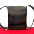 Celine Vintage Macadam Blason Pattern Leather Shoulder Bag Black X Brown