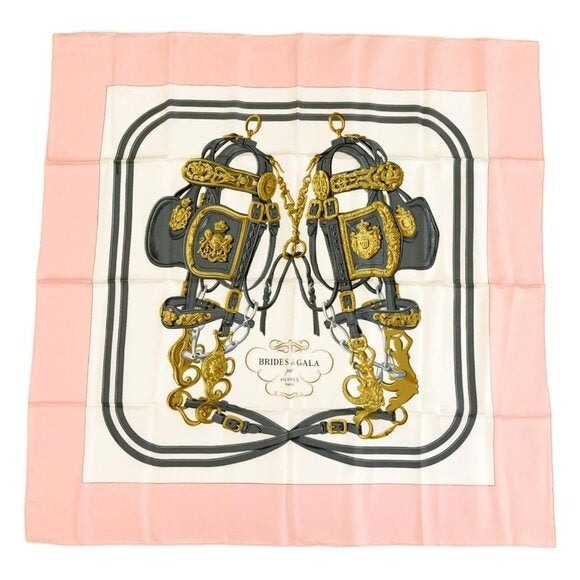 Hermes Silk Scarf Carre 90 Brides de GALA by Hugo Grygkar Pink White