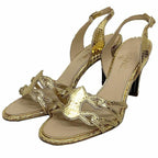Chanel Sandals Size 36.5 Gold Leather Back Strap Shoes New