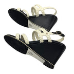 Chanel Sandals Shoes Lambskin White Black Coco Mark Braided Wedge Sole — view 6