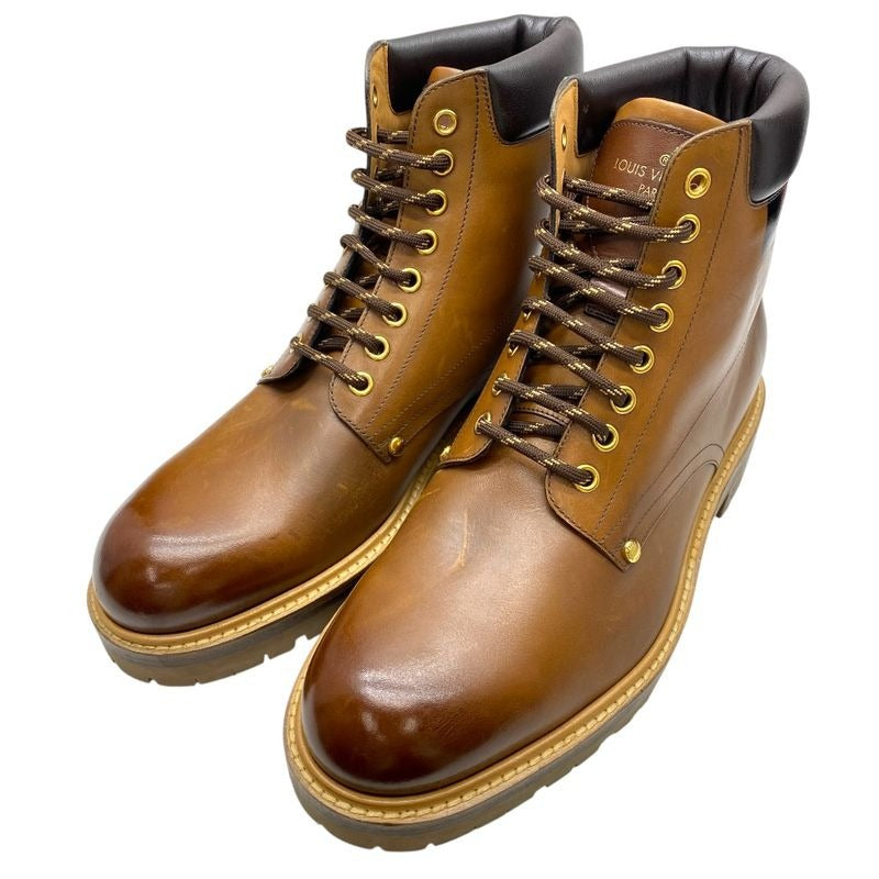 Louis Vuitton Line Ankle Boots Short Brown Logo Leather Mt0168
