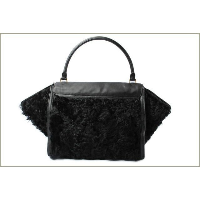 Celine Shoulder Bag Trapeze Wool Leather Black Gold Hardware — view 3