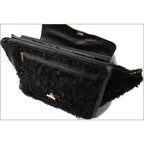 Celine Shoulder Bag Trapeze Wool Leather Black Gold Hardware — view 7