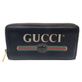 Gucci Logo Print Zip Around Leather Green Black Red Wallet Gold