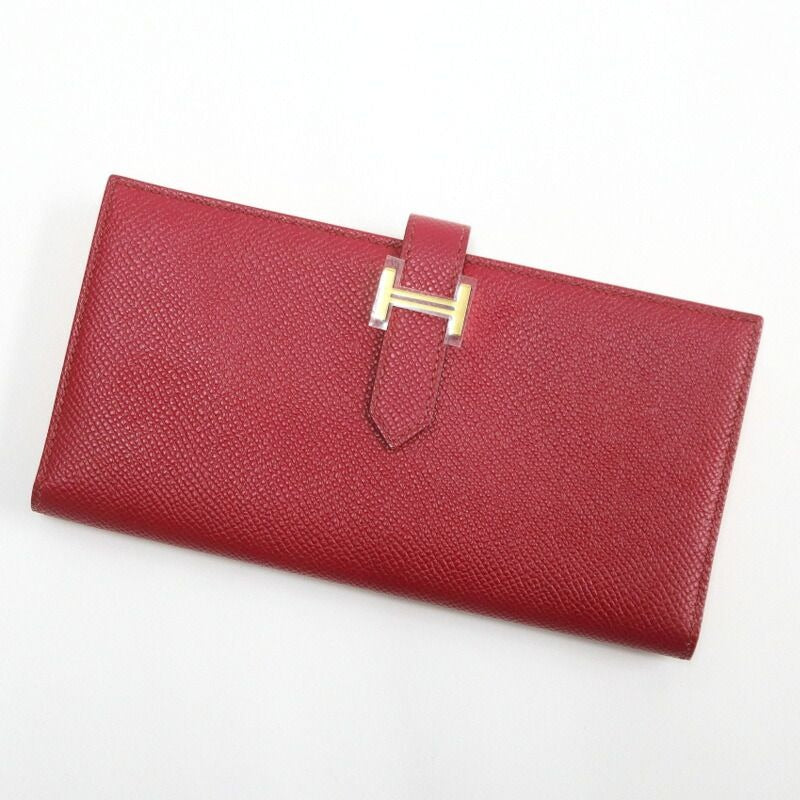 Hermes Bearn Souffle Verso Wallet Epsom Ruby Orange Gold
