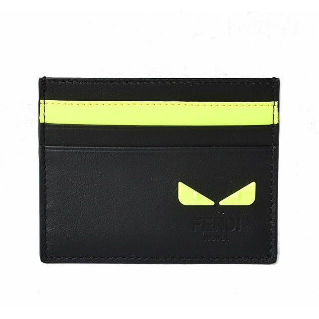 Fendi Card Case Business Holder Leather I See You Black Fluo Yellow