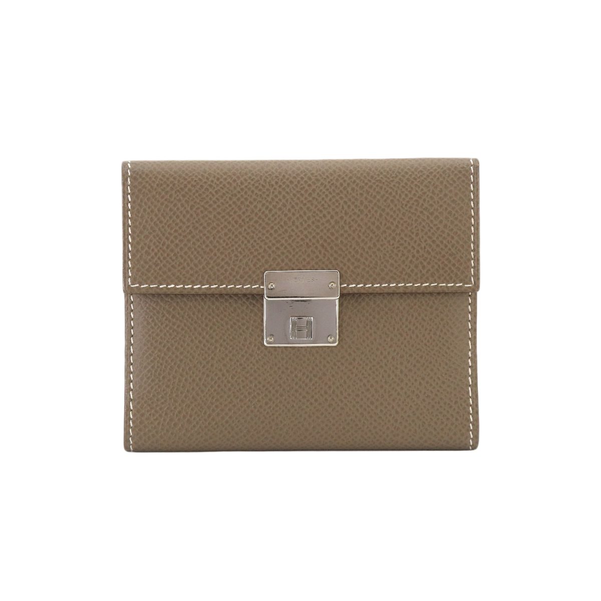 Hermes Clic Mini Card Case Epsom Etoupe Silver