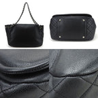 Chanel Shoulder Bag Chain Caviar Leather Black Silver Hardware — view 3