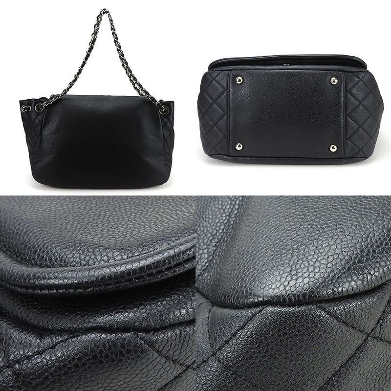 Chanel Shoulder Bag Chain Caviar Leather Black Silver Hardware — view 3