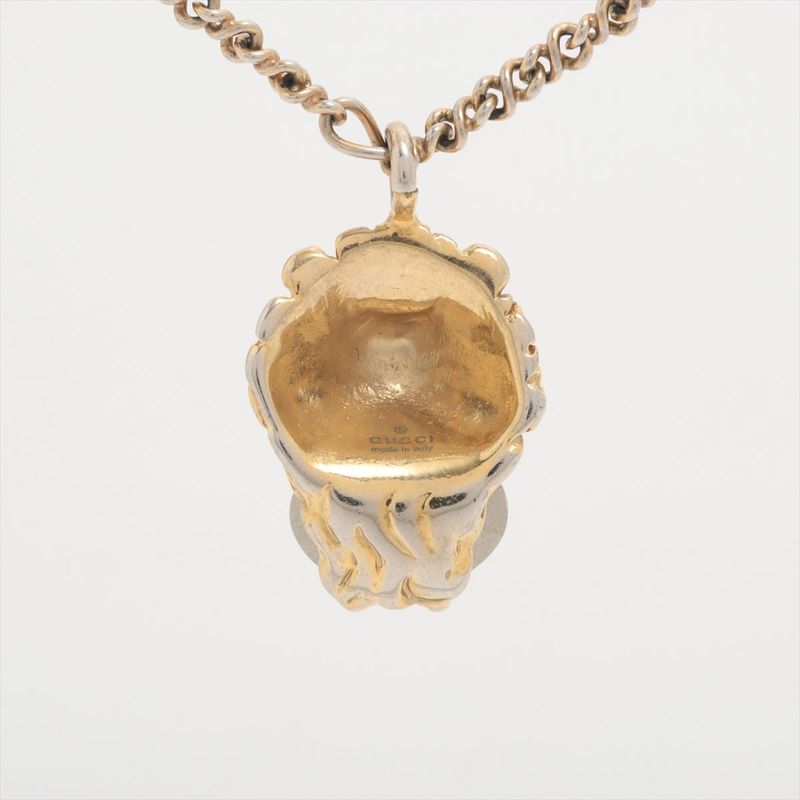 Gucci Michele Lion Head Necklace With GP And Rhinestones — view 3