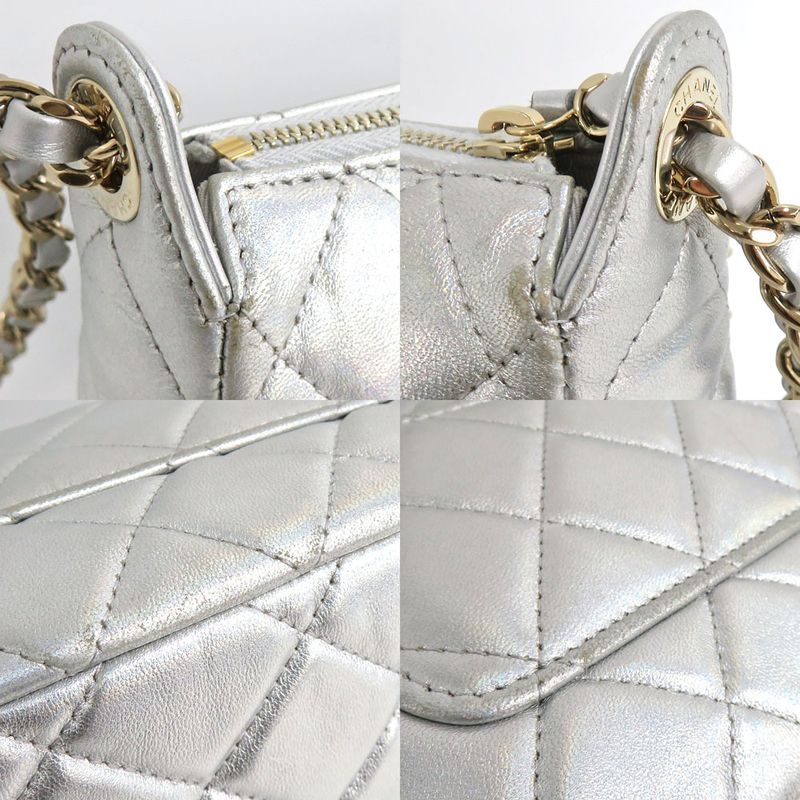 Chanel Chain Clutch Bag Iridescent Metallic Lambskin Silver Ap4349 — view 7