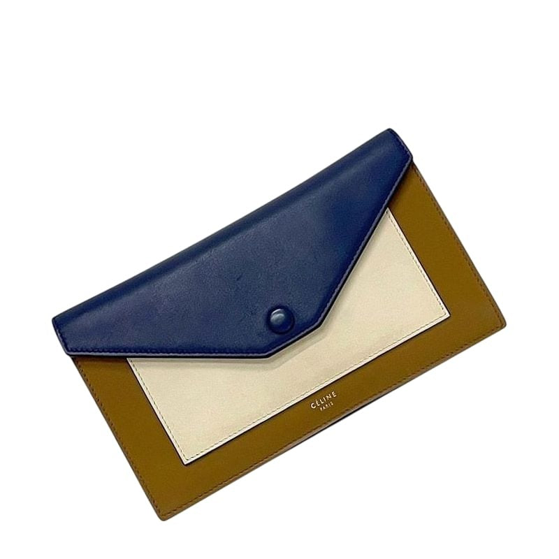 Celine Bifold Long Wallet Brown Navy White Leather