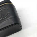 Chanel CC Logo Caviar Leather Vanity Hand Bag Black — view 6