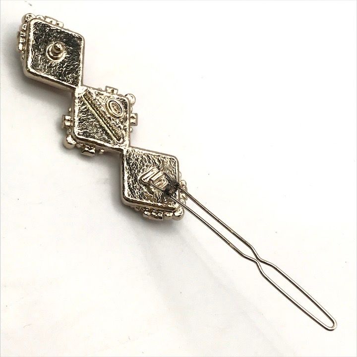 Chanel CC Logo Stone Cross Diamond Hair Clip Barrette Pink — view 5