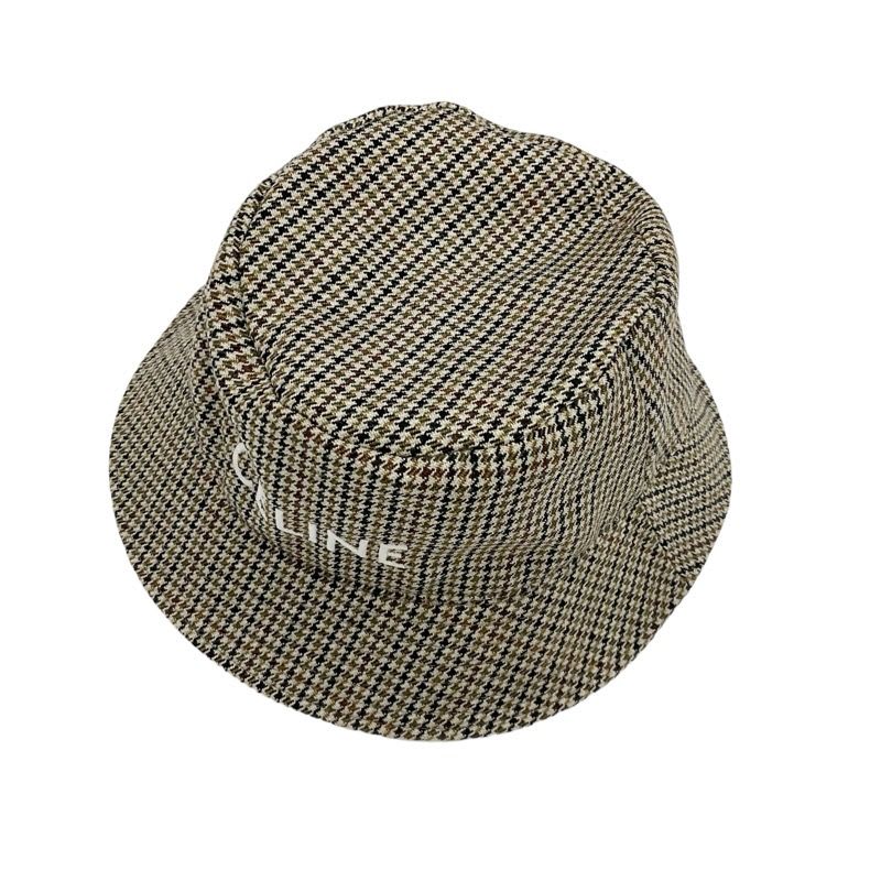 Celine Hat Wool Brown Logo Houndstooth Bucket — view 4