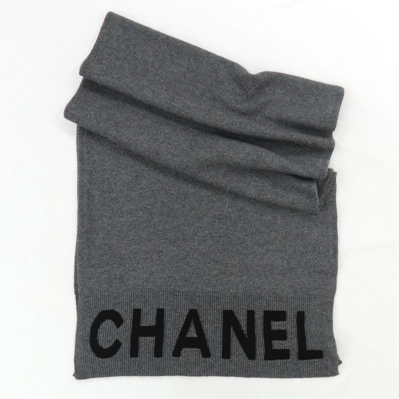 Chanel Shawl Aaa623 Gray Black 2025 Cruises Cashmere Logo Simple — view 2