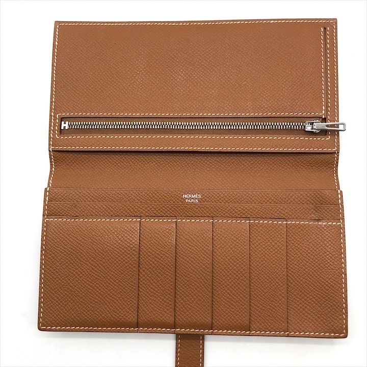 Hermes Bearn Souffle Epsom Gold Wallet Brown Leather — view 7