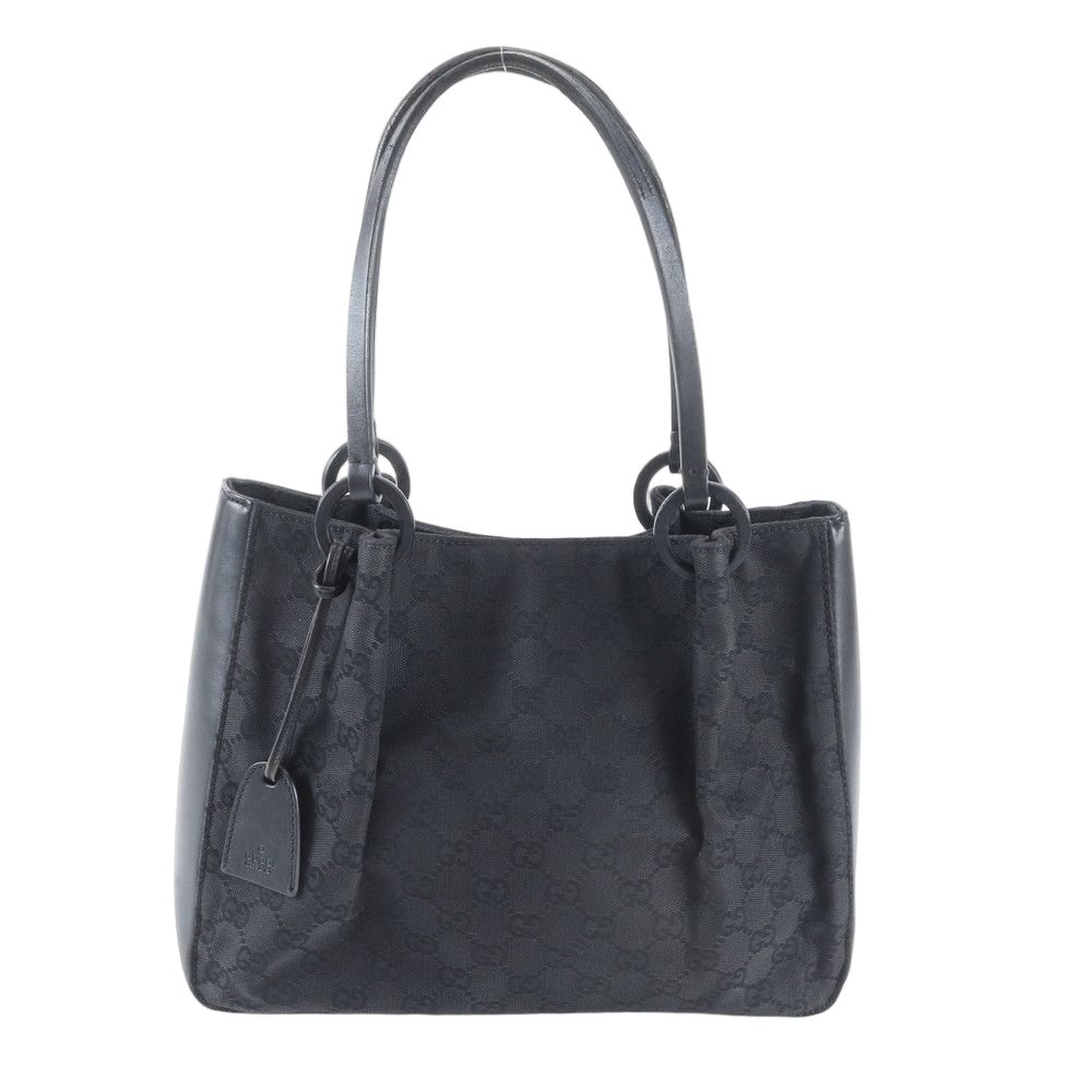 Gucci GG Canvas Pouch Leather Tote Shoulder Hand Black — view 2