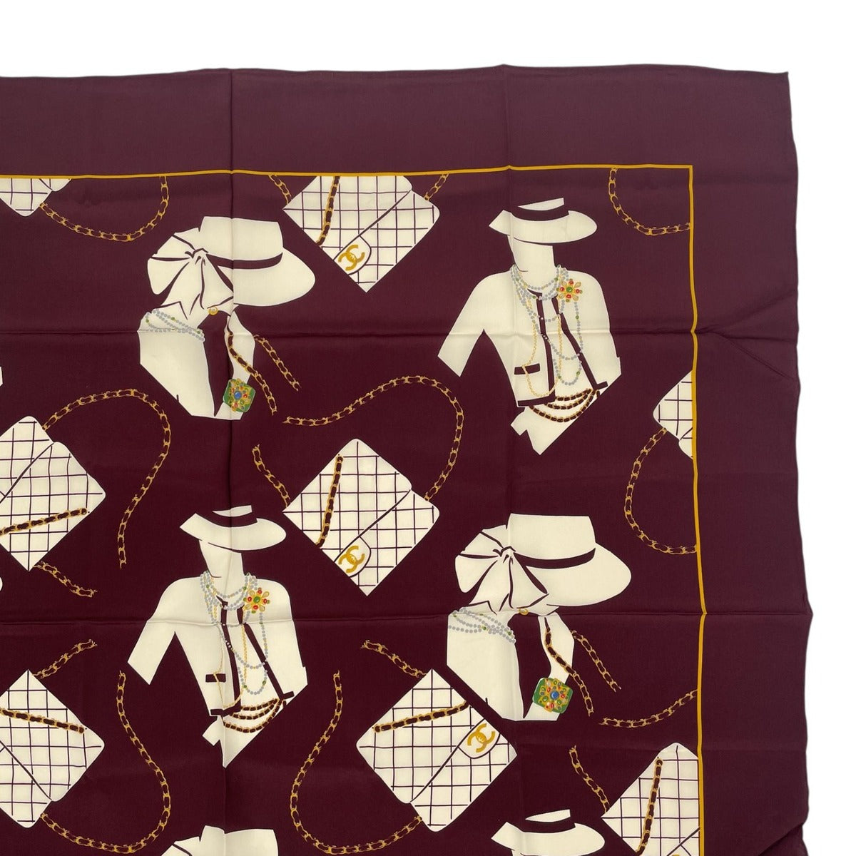 Chanel Scarf Silk Mademoiselle Quilted Pattern CC Logo Purple X — view 3