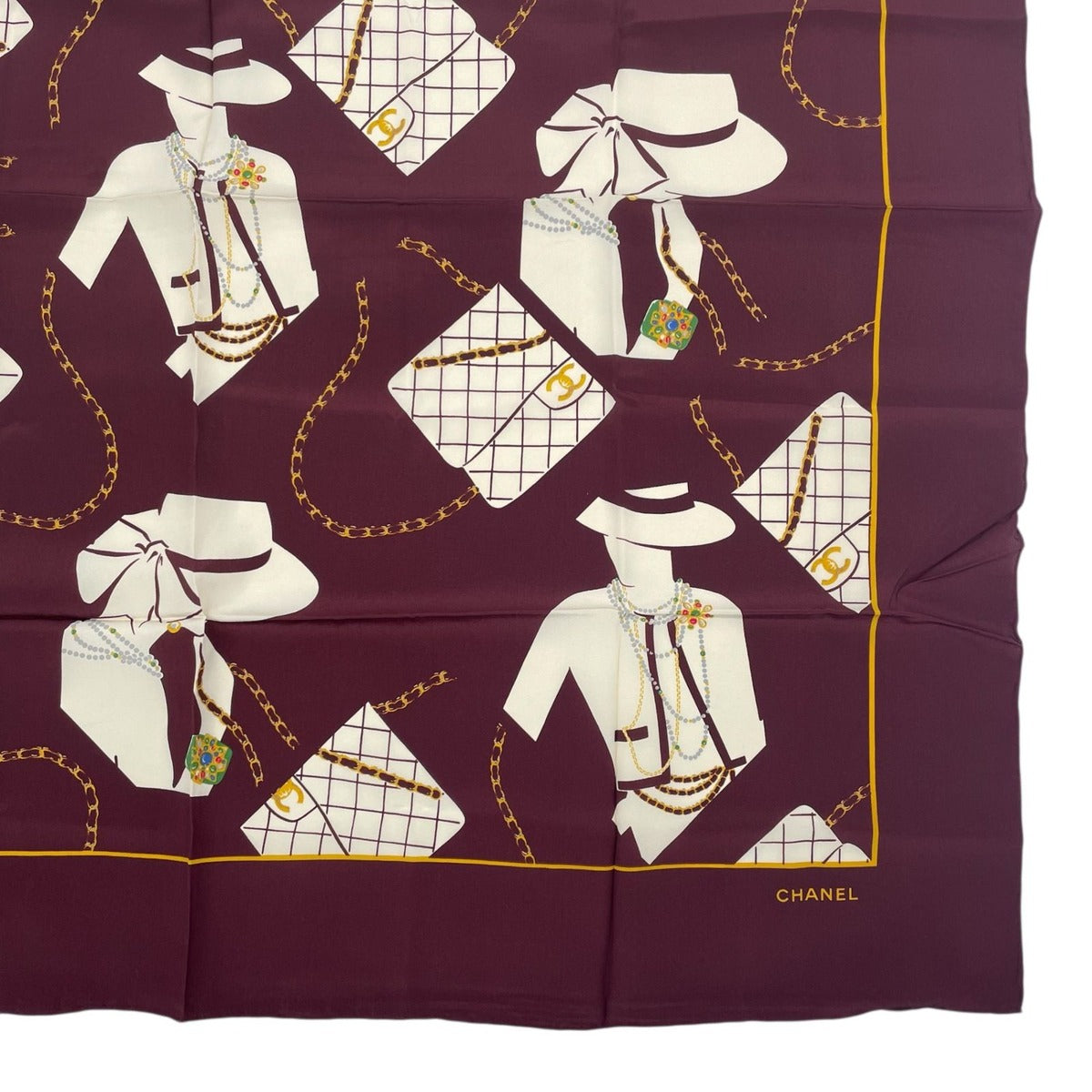 Chanel Scarf Silk Mademoiselle Quilted Pattern CC Logo Purple X — view 5