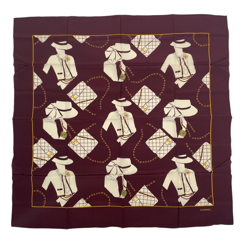 Chanel Scarf Silk Mademoiselle Quilted Pattern CC Logo Purple X