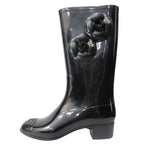 Chanel Camellia Rain Boots Shoes CC Logo Gold 36 Black