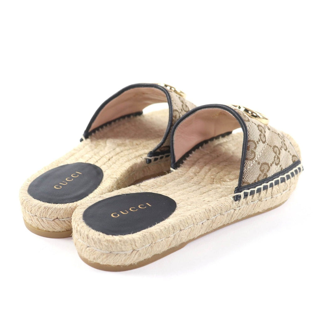 Gucci GG Canvas Marmont Espadrille Sandals Beige Gold 35 — view 3