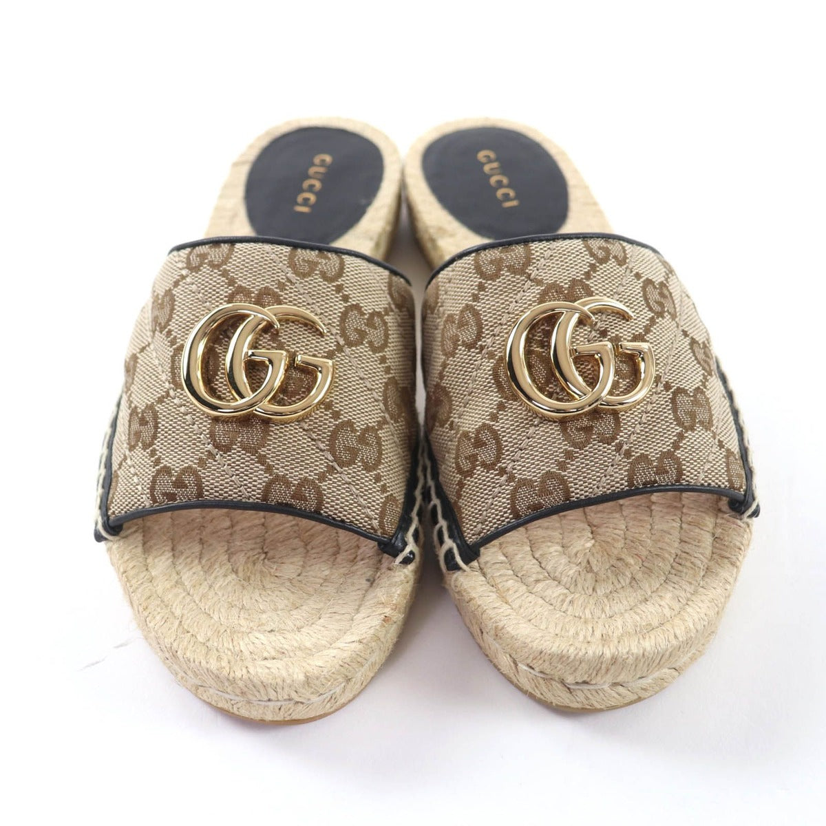 Gucci GG Canvas Marmont Espadrille Sandals Beige Gold 35 — view 4