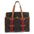 Hermes Handbag Kameil Stripe Logo Leather Suede Brown Red