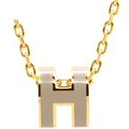 Hermes Necklace Pop H Mini Pendant Lacquer Brown Glace Gold Light H Motif