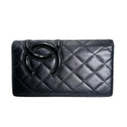 Chanel Cambon Bifold Wallet Quilted CC Logo Long Black