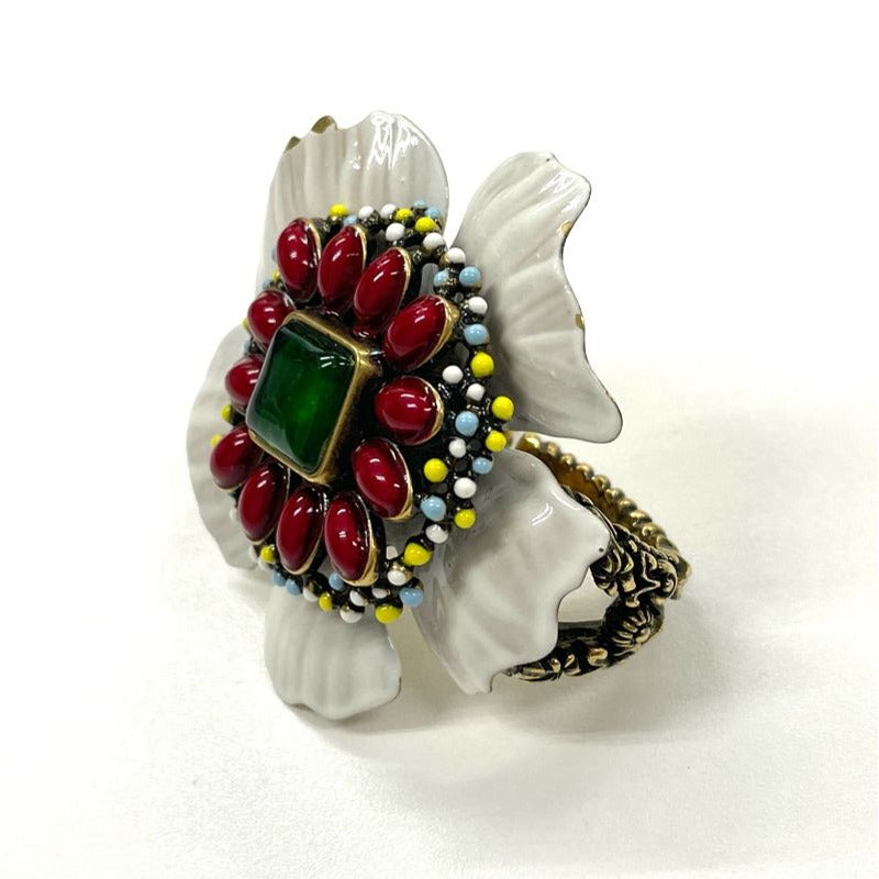Gucci Flower Double Finger Cocktail Ring L Enamel