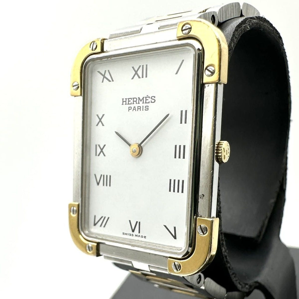 Hermes Croajour Watch with Extra Frames Quartz SS Silver Gold Vintage