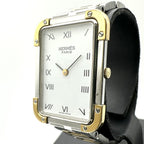 Hermes Croajour Watch with Extra Frames Quartz SS Silver Gold Vintage