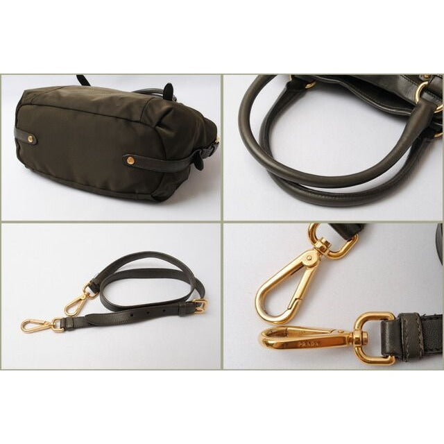 Prada Shoulder Bag Logo Embroidery Nylon Dark Khaki With Strap — view 4