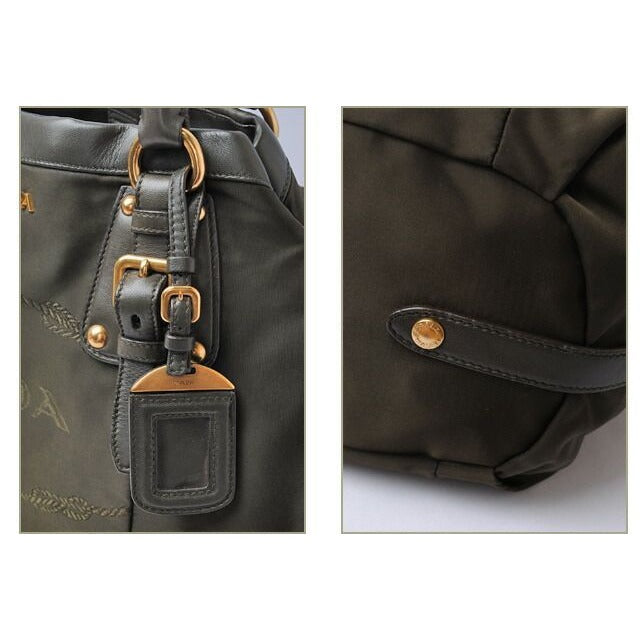 Prada Shoulder Bag Logo Embroidery Nylon Dark Khaki With Strap — view 5