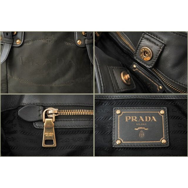 Prada Shoulder Bag Logo Embroidery Nylon Dark Khaki With Strap — view 6